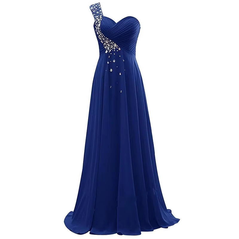 Buyishang A Line Chiffon Beading Pleat One Shoulder Floor Length Elegant Bridesmaid Dresses Wedding Party Formal Prom Evening Corset Back